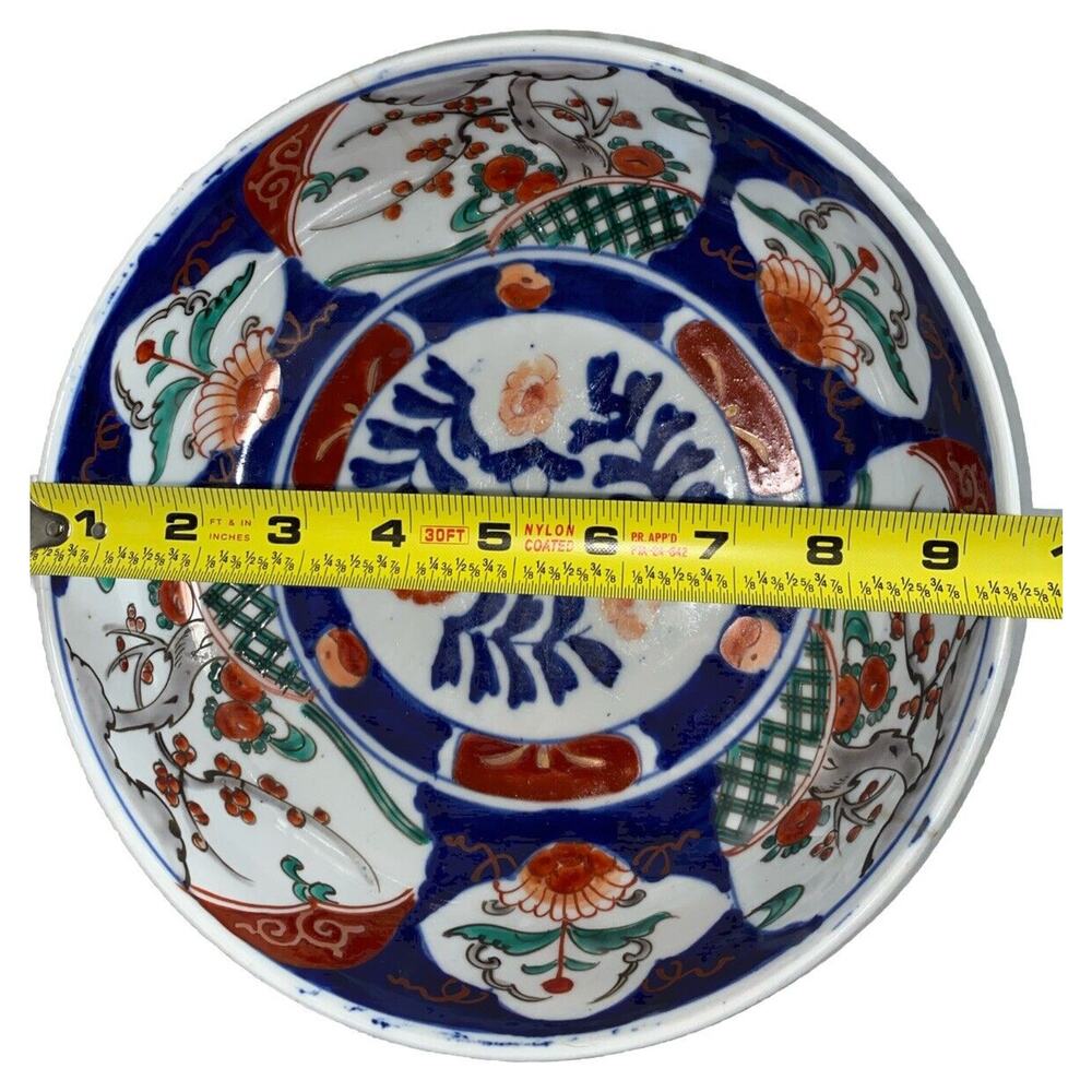 Large Japanese Imari Bowl 9.5 “X 4” Has 3 Small Cracks Needs Repair Sold As Is